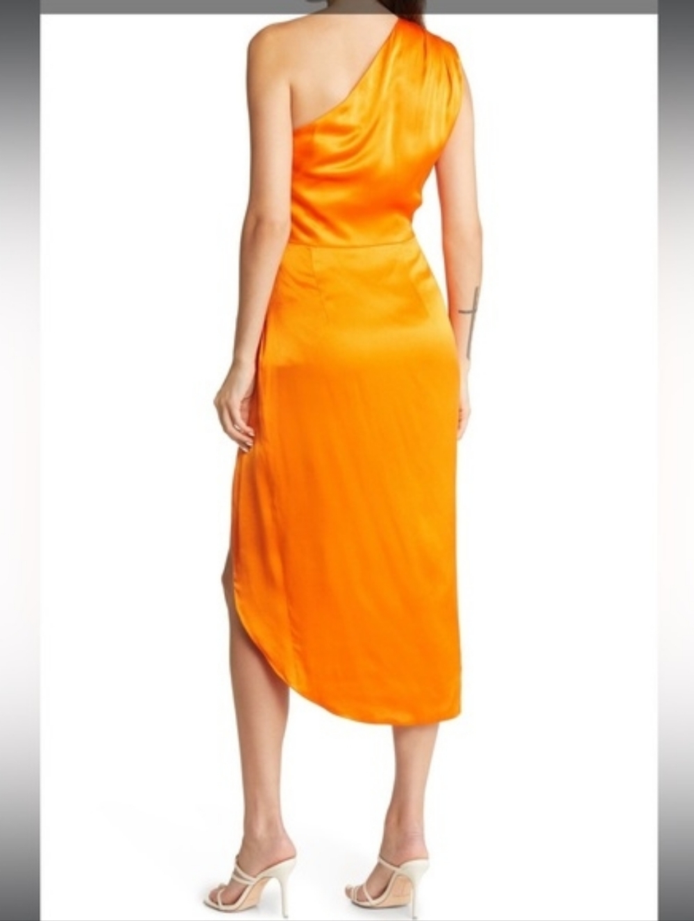 💘 elliatt zelda orange stain one shoulder ruched midi dress XS NEW - Picture 2 of 10